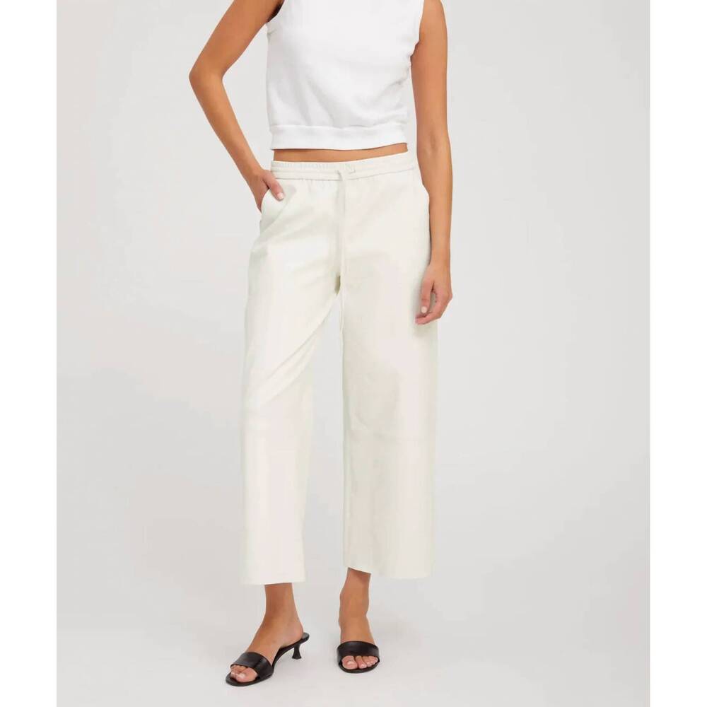 NEW SPRWMN cropped track pants in white leather